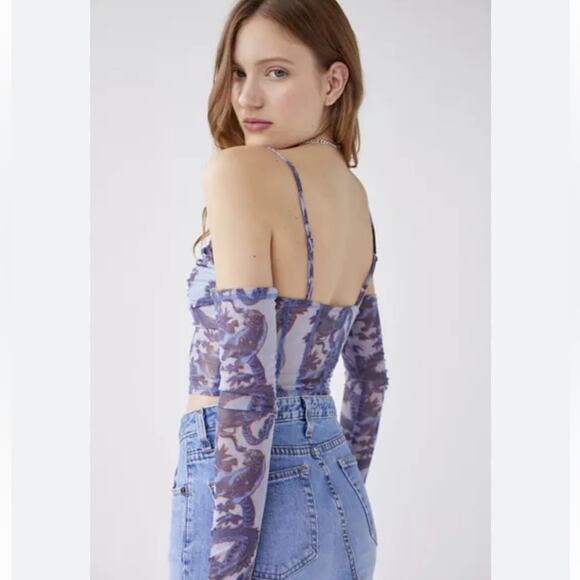 Urban Outfitters UO Ziggy Purple Paisley Print Cold Shoulder Corset‎ Top Size L - Picture 2 of 11